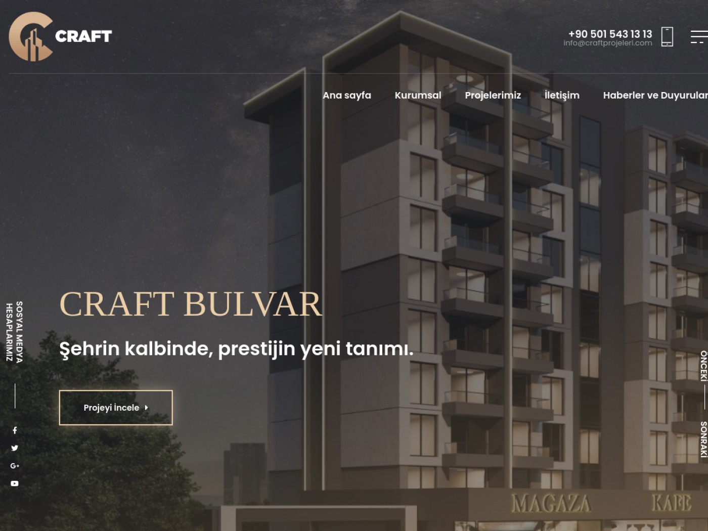 Craft Projeleri web sitesi açılış ekranı